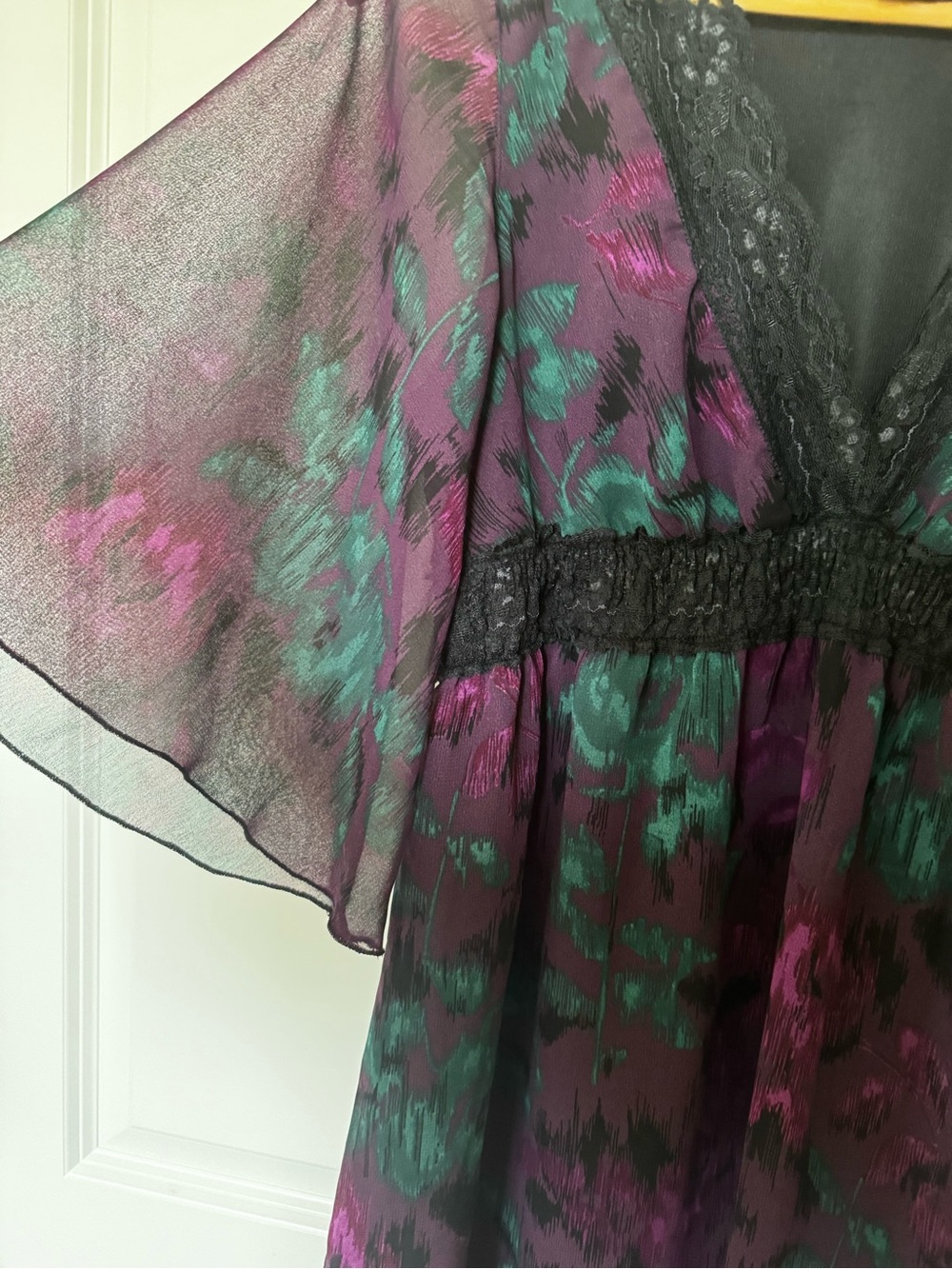 Angie Purple & Green Floral Lace Trim Dress | Size M - Picture 2 of 4